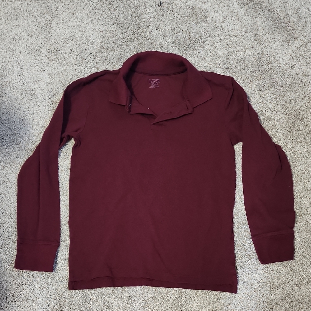Kids Burgundy Long Sleeve Polo